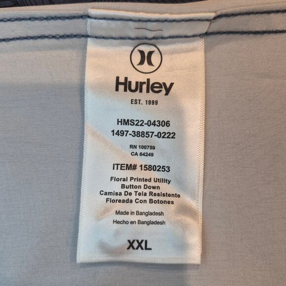 Hurley Shirt Mens Aloha Button Down Short Sleeve Breathable Stretch XXL BlueGray - Picture 6 of 8